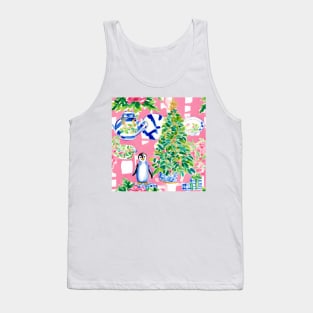 Cute preppy penguin and Christmas tree Tank Top